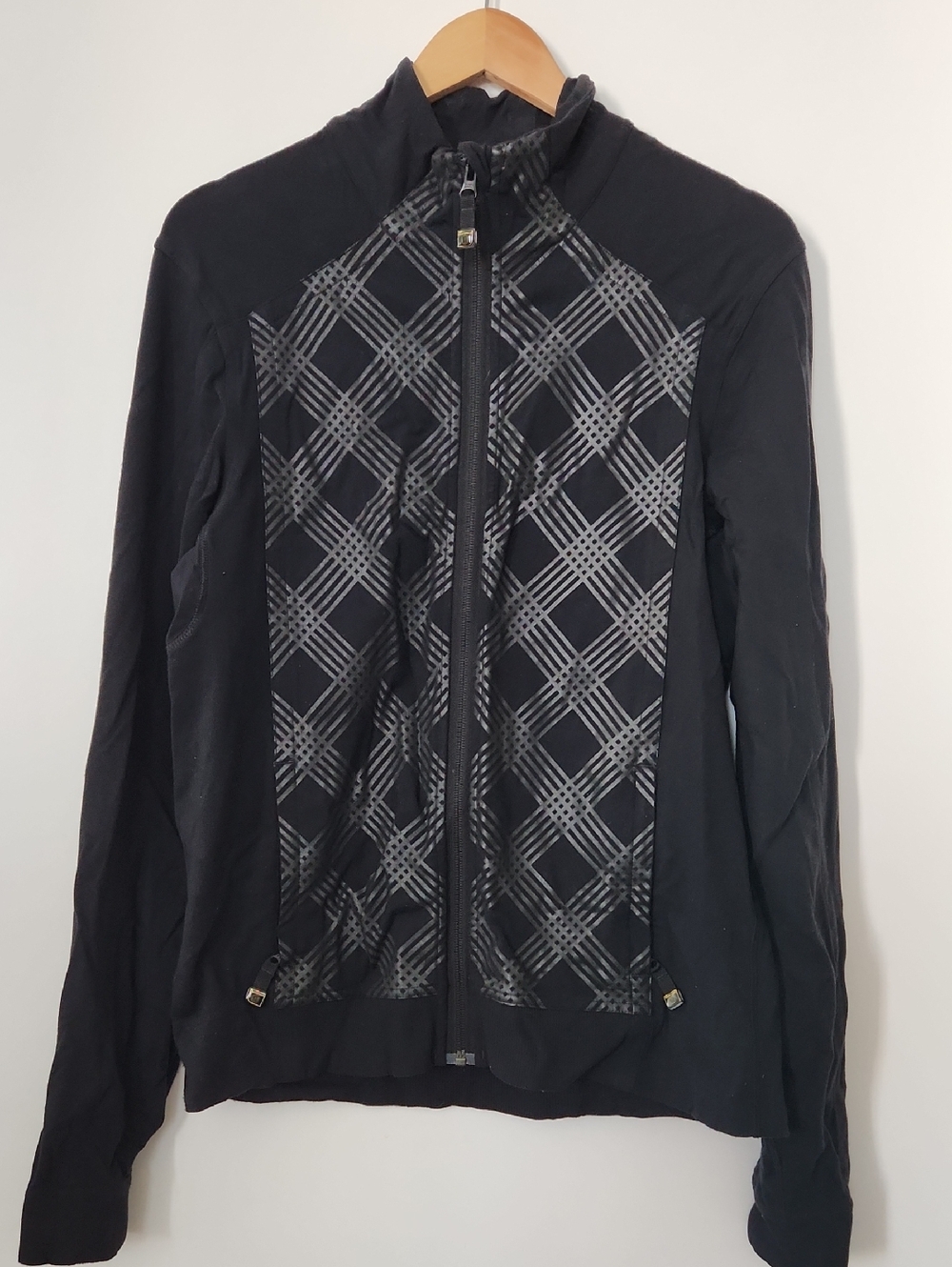 GUC Men's Small Lululemon Black Zip-Front Jacket with Plaid Panel